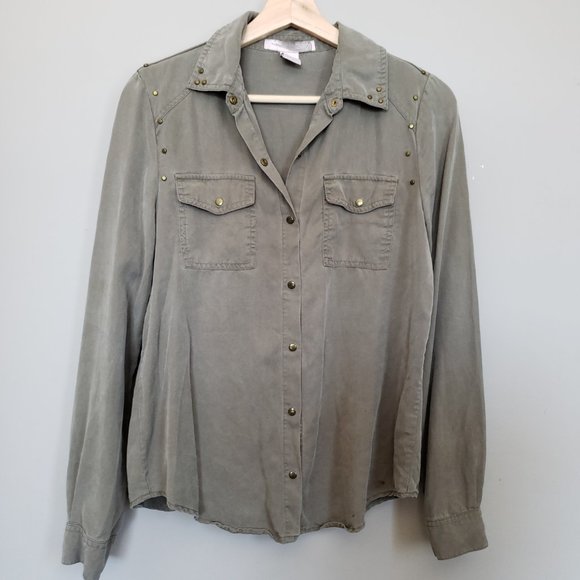 F21 Army Green Button Down Shirt - Picture 4 of 8